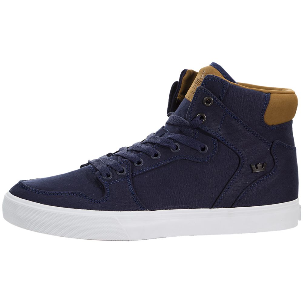 Baskets Montantes Supra Vaider Bleu Marine Navy/Brown-White Homme | BWQ-51799843